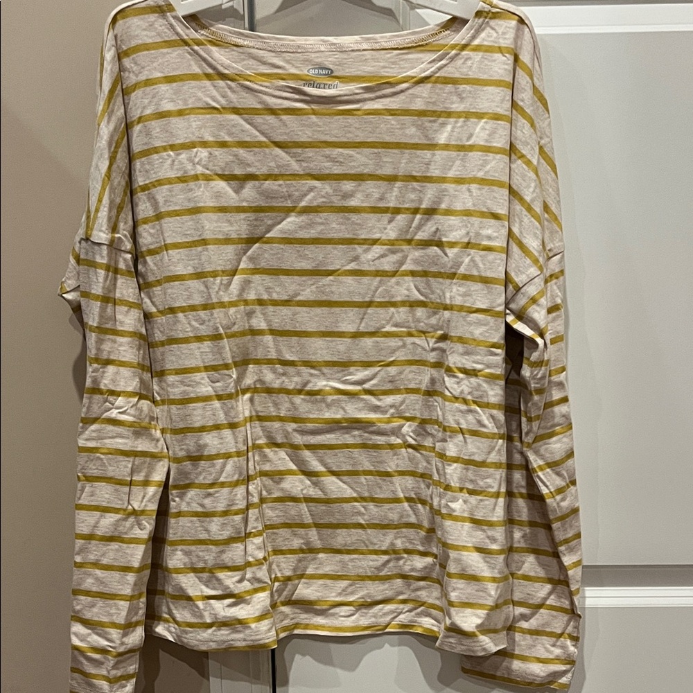 Old Navy Yellow and White Striped Long Sleeve Top & White Shirt sleeve V Neck